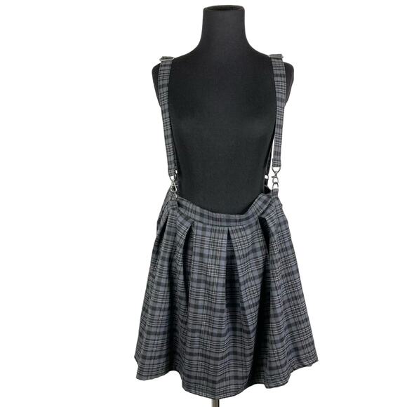 NWOT HOT TOPIC Skirt XL Plaid Pleated Suspenders A-Line Rock Punk Goth Academia - Picture 1 of 6